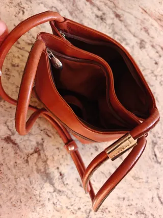 Bolso piel marrón asa larga 2 compartimentos