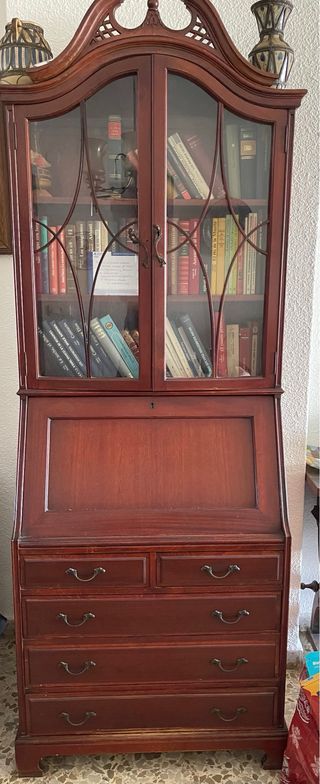 Mueble escritorio vitrina madera y espejos