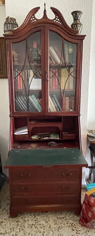 Mueble escritorio vitrina madera y espejos