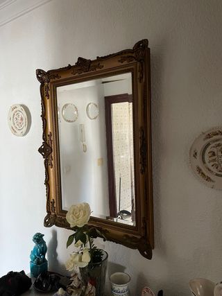 Mueble escritorio vitrina madera y espejos