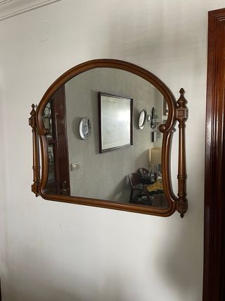 Mueble escritorio vitrina madera y espejos