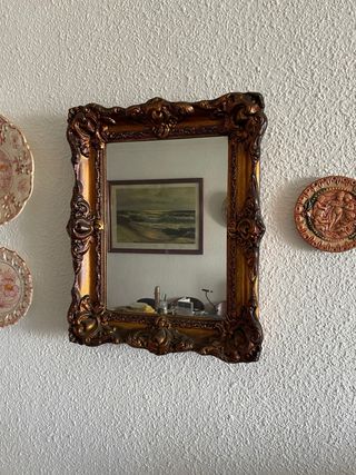 Mueble escritorio vitrina madera y espejos