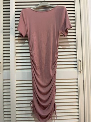 Vestido rosa ajustado canalé fruncido talla S M