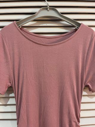 Vestido rosa ajustado canalé fruncido talla S M