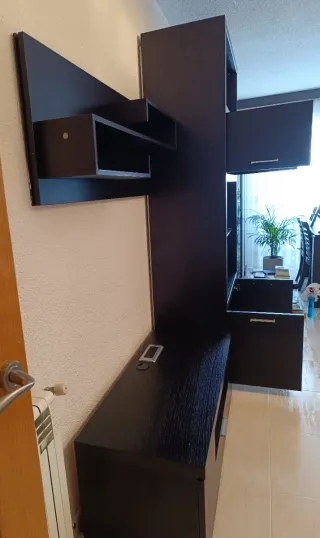 Mueble de salón modular madera wengue y cristal