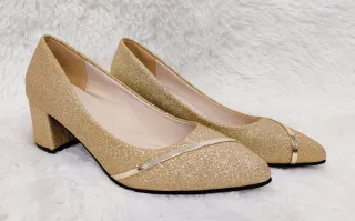 Zapatos dorados tacón mujer