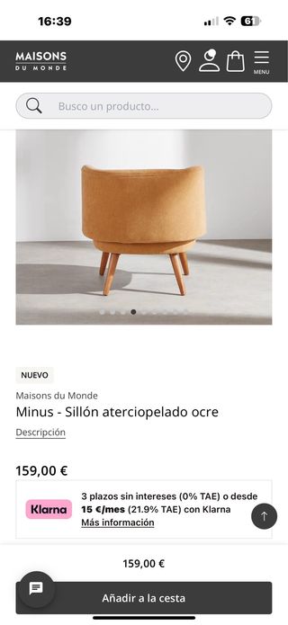 Sillón aterciopelado ocre Minus