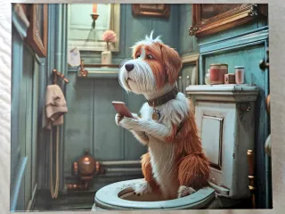 Puzzle perro en baño con móvil