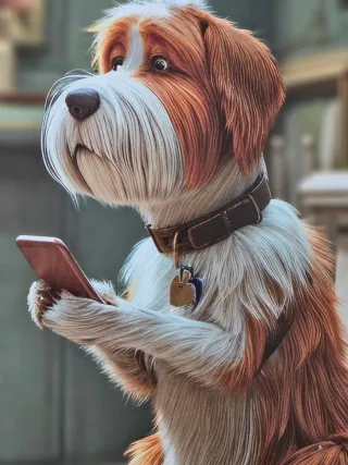 Puzzle perro en baño con móvil