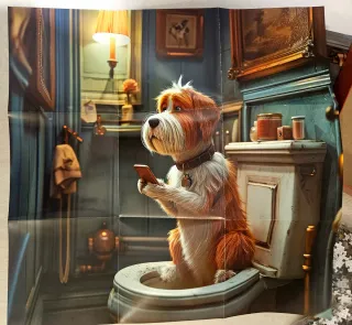 Puzzle perro en baño con móvil