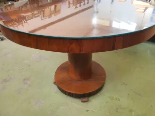 Mesa redonda vintage madera y cristal