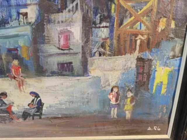 AGUSTIN RIO NAVARRO OLEO S/ TELA NIÑOS EN AZOTEA