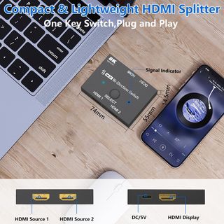 HDMI Switch 2.1 8K Bi-direccional 2 In 1 out, 1 In