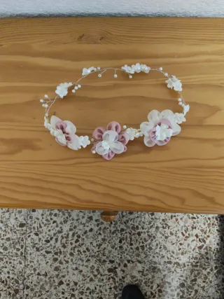 Vestido de comunión niña blanco hueso rosa