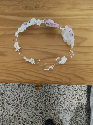 Vestido de comunión niña blanco hueso rosa