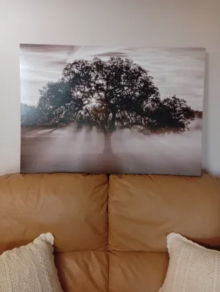 Cuadro árbol con niebla sepia