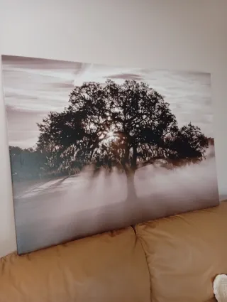 Cuadro árbol con niebla sepia
