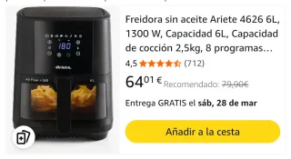 Freidora Aire Ariete 6L Negra