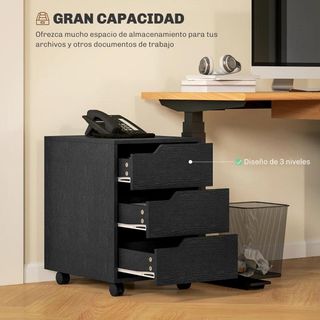 Cajonera de Oficina con Ruedas 3 Cajones Negro