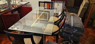 Mesa cristal patas mármol oro