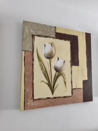 3 Cuadros Decorativos Tulipán Beige y Marrón
