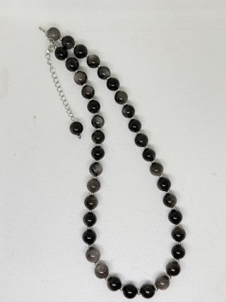 Collar Piedra Natural Obsidiana Plateada