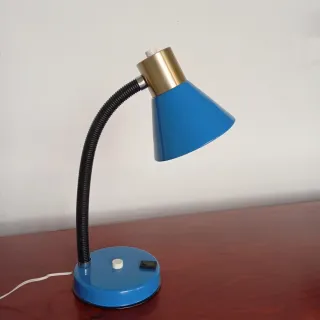 Lámpara de mesa vintage azul y dorada