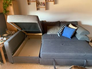 Sofá cama 3 plazas con cheslong gris