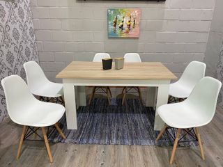 Mesa de madera 140cm + 6 sillas