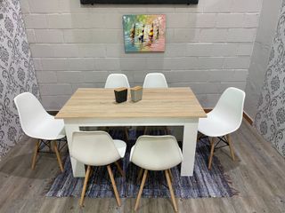 Mesa de madera 140cm + 6 sillas