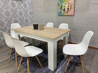 Mesa de madera 140cm + 6 sillas