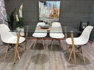 Mesa de cristal 120cm con sillas
