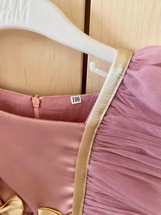 Vestido elegante niña rosa tul lazos talla 3-4