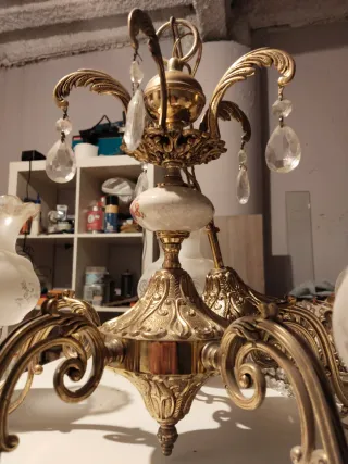 Lámpara Techo Vintage Clásica Oro Cristal