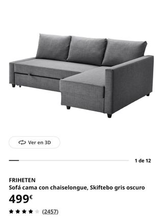 Sofá Cama Chaise Longue Gris Ikea