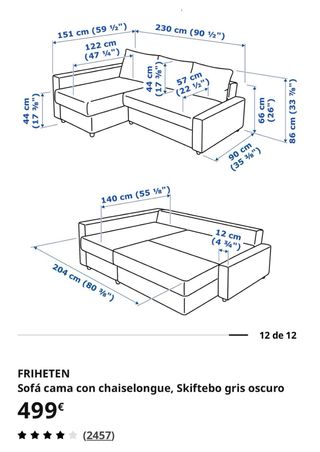 Sofá Cama Chaise Longue Gris Ikea