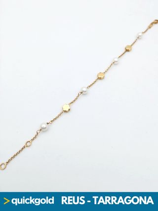 035-05-00880 PULSERA ORO 18K PERLAS FLORES 18.6CM