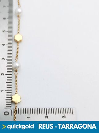 035-05-00880 PULSERA ORO 18K PERLAS FLORES 18.6CM