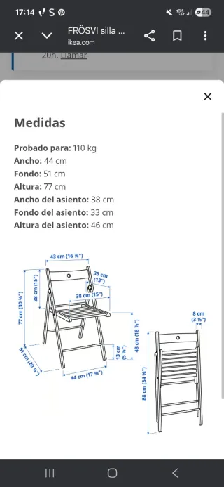 Silla plegable blanca Ikea
