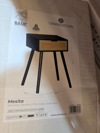Mesita Noche Madera Negra y Ratán 30x40x59cm