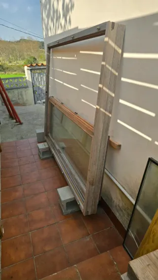 Puerta/ventanal madera doble vidrio 145x190