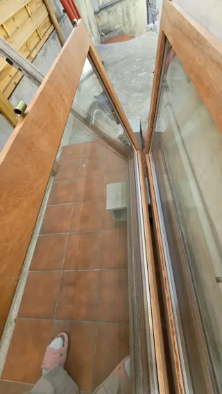 Puerta/ventanal madera doble vidrio 145x190