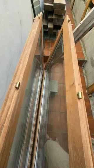 Puerta/ventanal madera doble vidrio 145x190