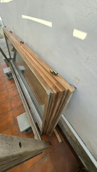 Puerta/ventanal madera doble vidrio 145x190