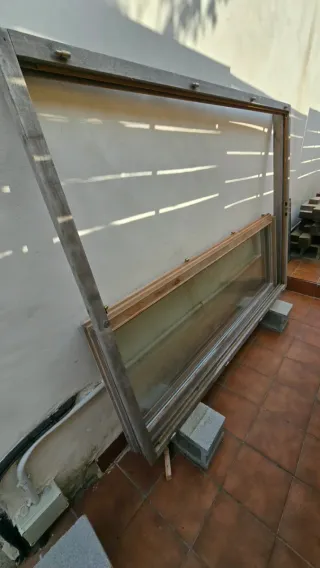 Puerta/ventanal madera doble vidrio 145x190