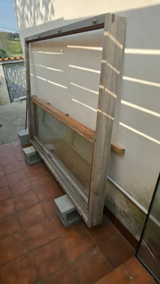 Puerta/ventanal madera doble vidrio 145x190