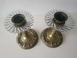 Candelabros Bronce y Cristal