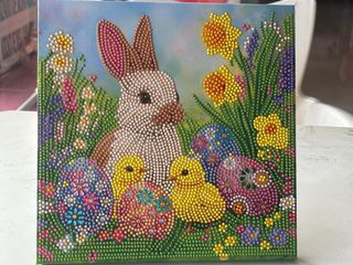 Lienzo Diamond Painting Pascua Conejo y Pollitos