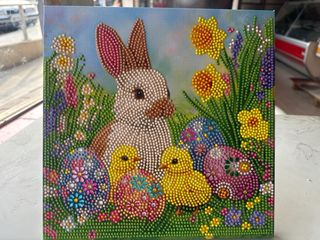 Lienzo Diamond Painting Pascua Conejo y Pollitos