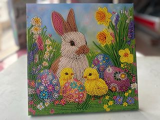 Lienzo Diamond Painting Pascua Conejo y Pollitos